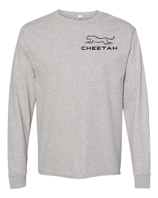 Oxford Grey Cheetah 100% Quality Cotton Long Sleeve (Left Chest)