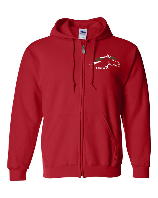 Red Wild Horses 100% Quality Cotton Full-Zip Hoodie