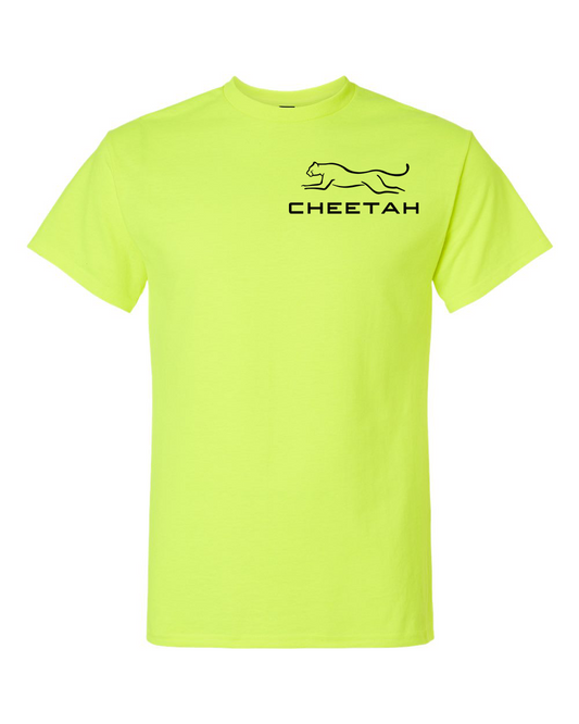 Safety Green Cheetah 100% Quality Cotton Short Sleeve (Left Chest)