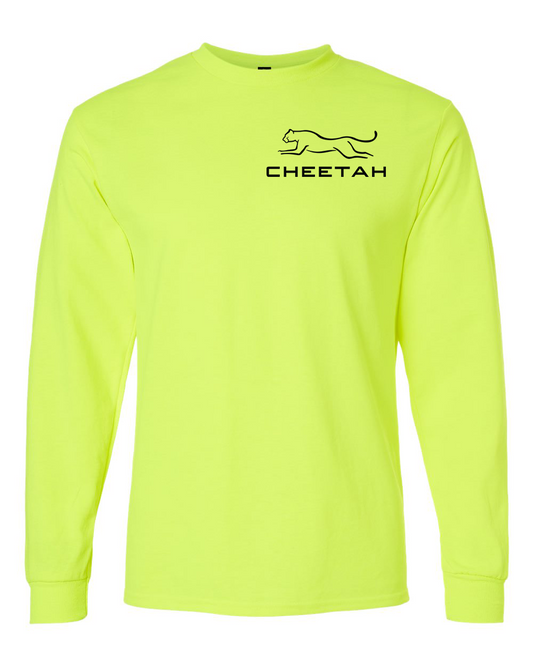 Safety Green Cheetah 100% Quality Cotton Long Sleeve (Left Chest)