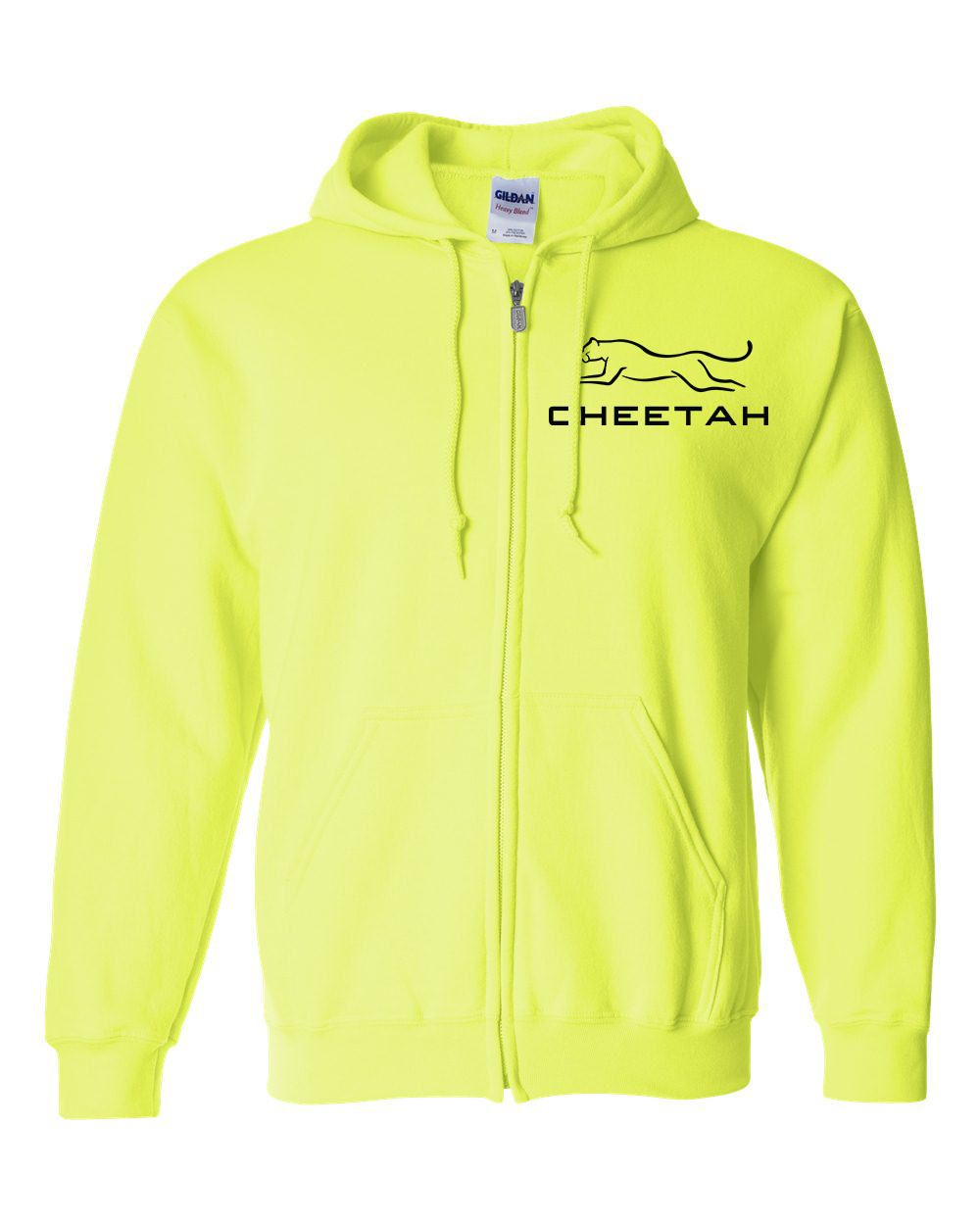 Safety Green Cheetah 100% Quality Cotton Full-Zip Hoodie