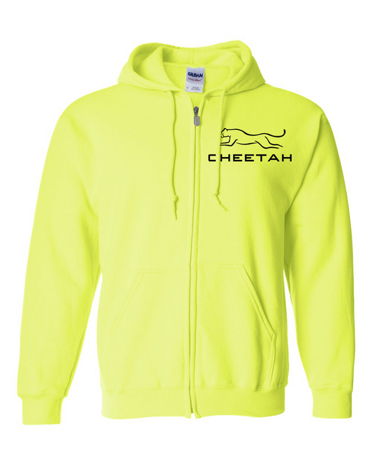 Safety Green Cheetah 100% Quality Cotton Full-Zip Hoodie