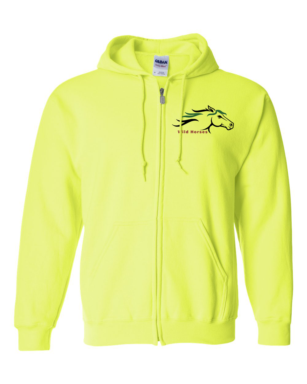 Safety Green Wild Horses 100% Quality Cotton Full-Zip Hoodie