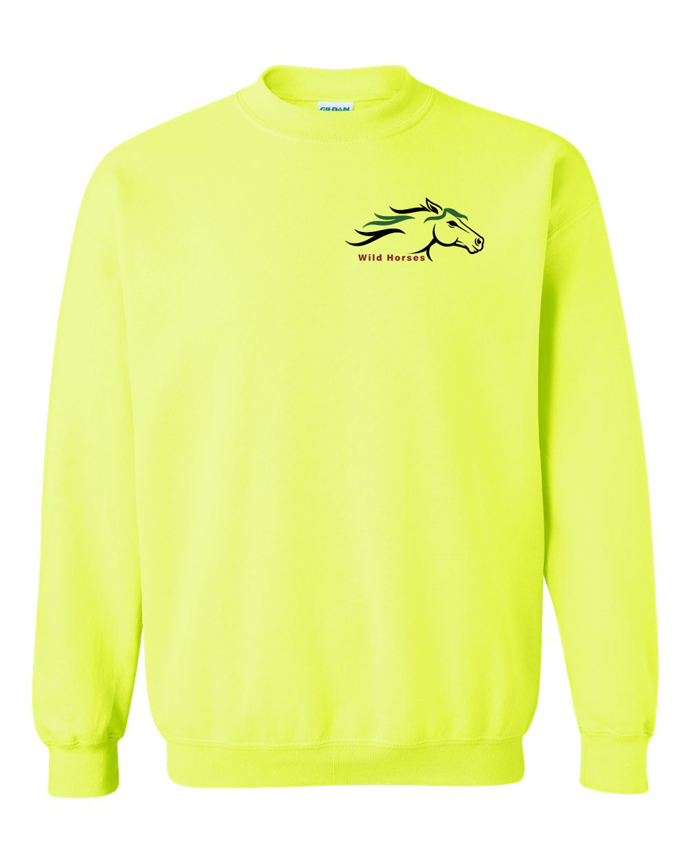 Safety Green Wild Horses 100% Quality Cotton Crewneck Sweatshirt