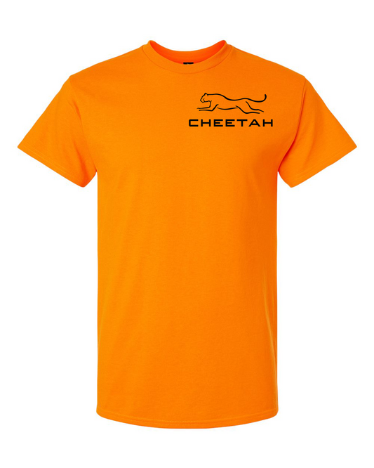 Safety Orange Cheetah 100% Quality Cotton Short Sleeve (Left Chest)