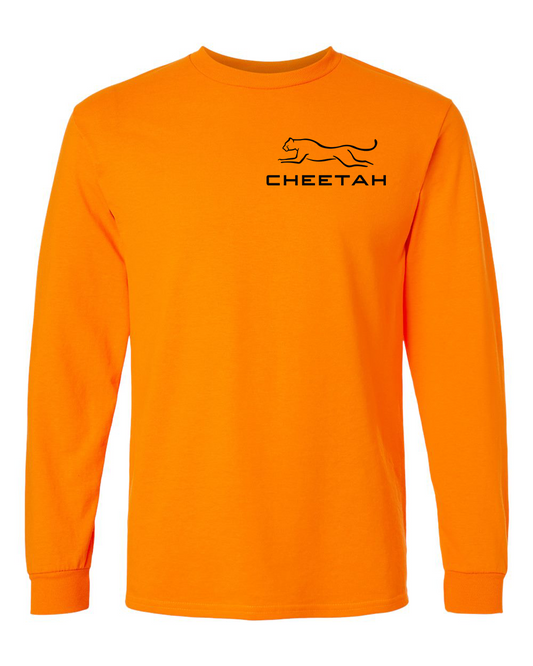 Safety Orange Cheetah 100% Quality Cotton Long Sleeve (Left Chest)