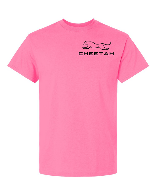 Safety Pink Cheetah 100% Quality Cotton Short Sleeve (Left Chest)