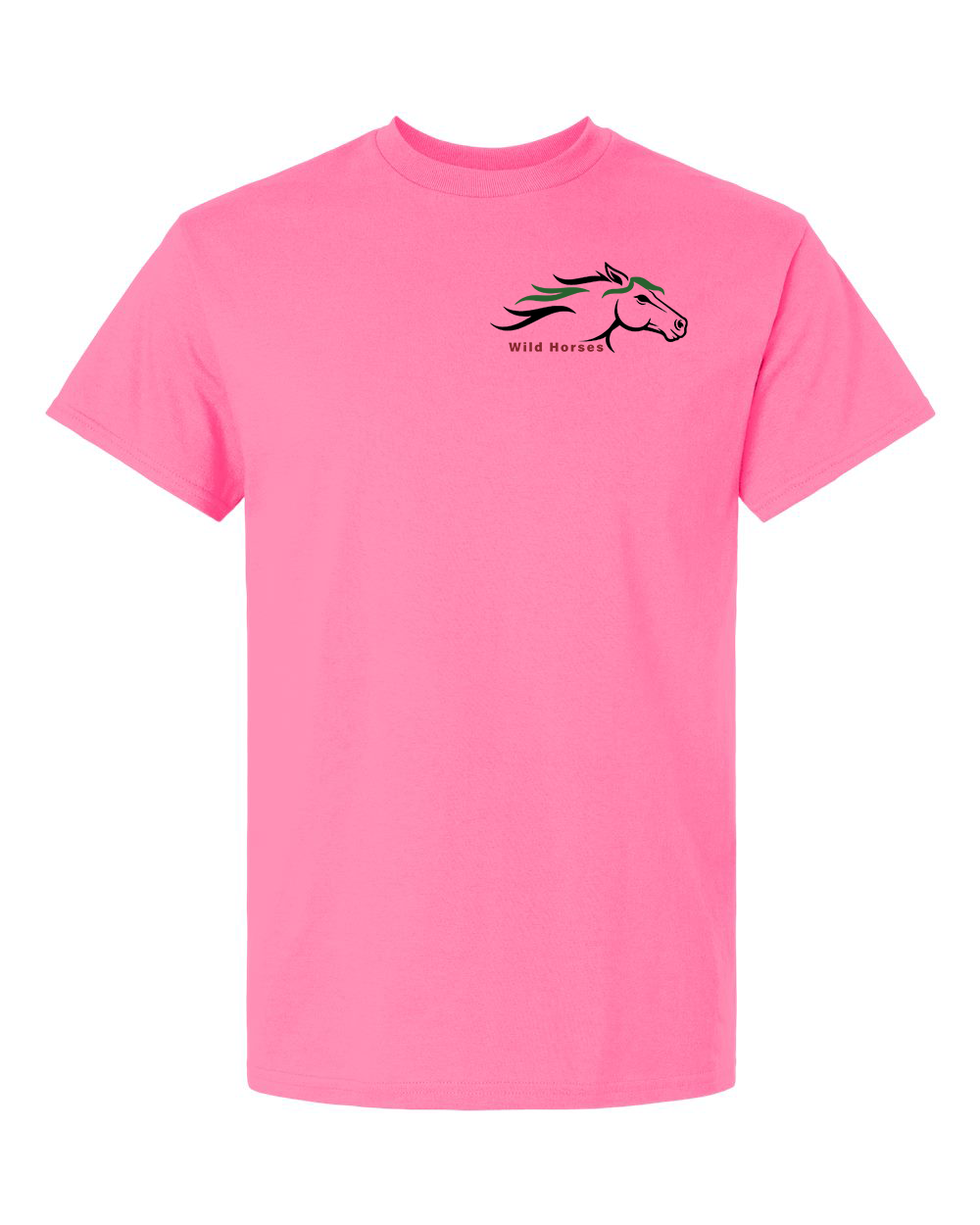 Safety Pink Wild Horses 100% Quality Cotton Short Sleeve
