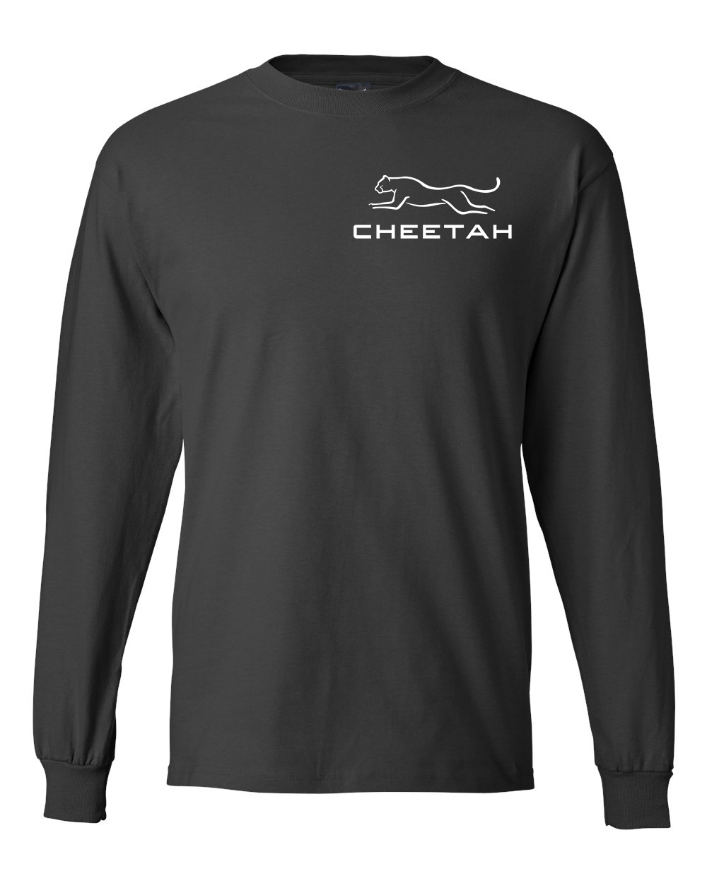 Smoke Grey Cheetah 100% Quality Cotton Long Sleeve (Left Chest)