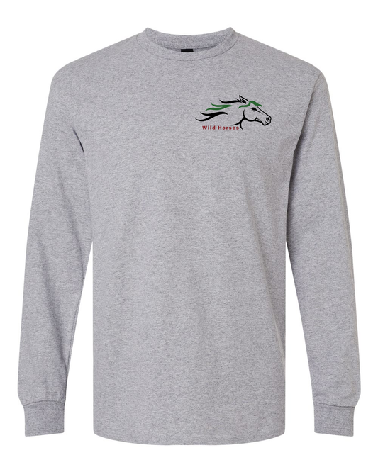 Sport Grey Wild Horses 100% Quality Cotton Long Sleeve