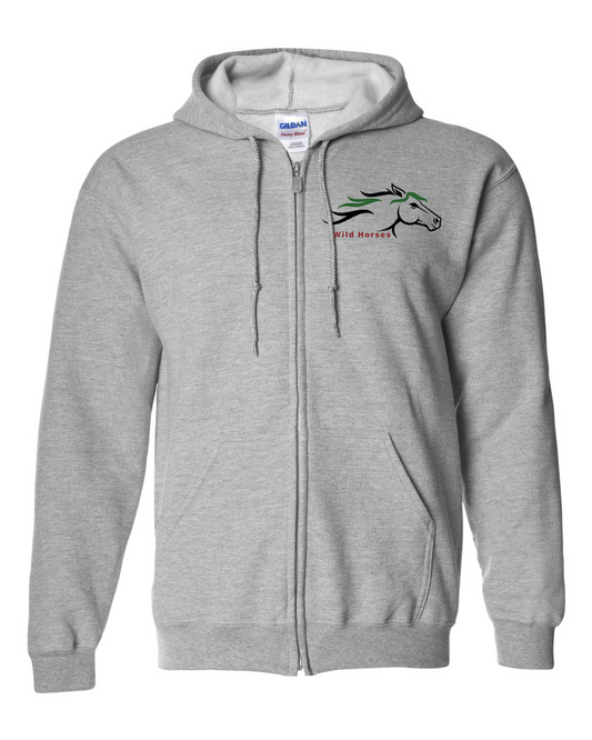 Sport Grey Wild Horses 100% Quality Cotton Full-Zip Hoodie