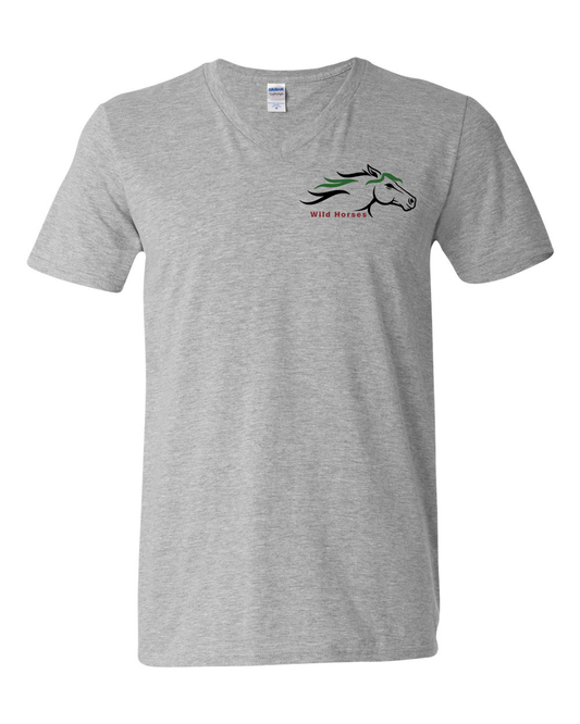 Sport Grey Wild Horses 100% Quality Cotton V-Neck Short Sleeve