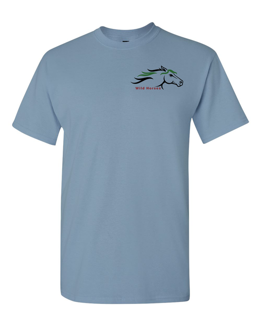 Stone Blue Wild Horses 100% Quality Cotton Short Sleeve