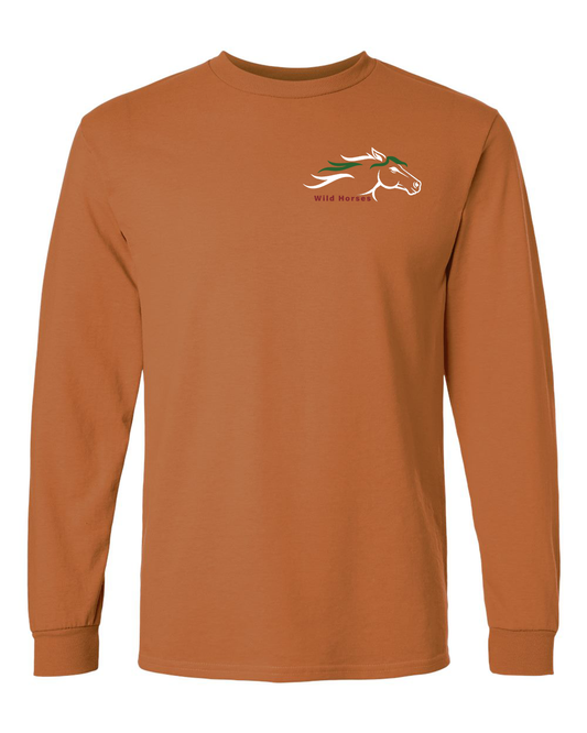 Texas Orange Wild Horses 100% Quality Cotton Long Sleeve