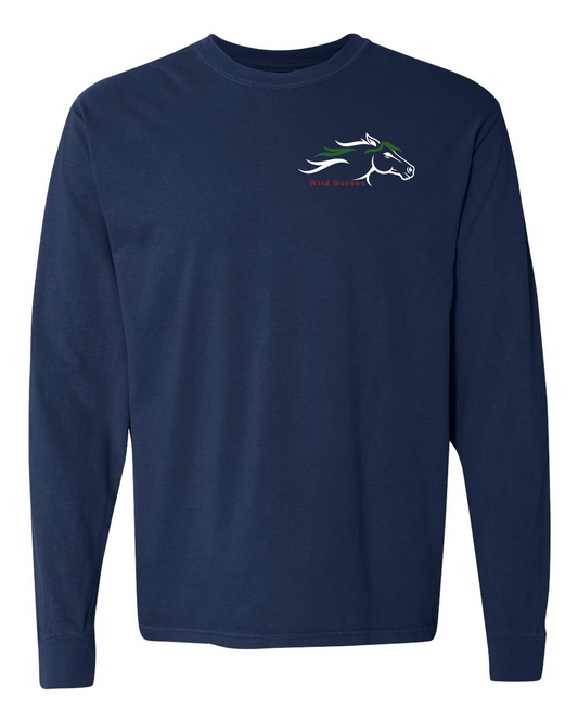 True Navy Wild Horses 100% Quality Cotton Long Sleeve