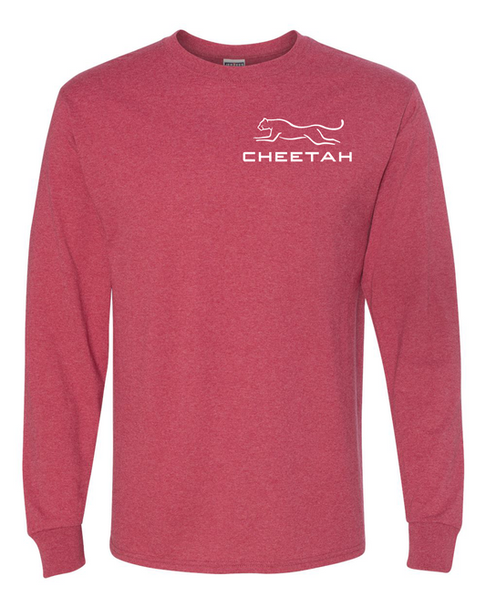 Vintage Heather Red Cheetah 100% Quality Cotton Long Sleeve (Left Chest)